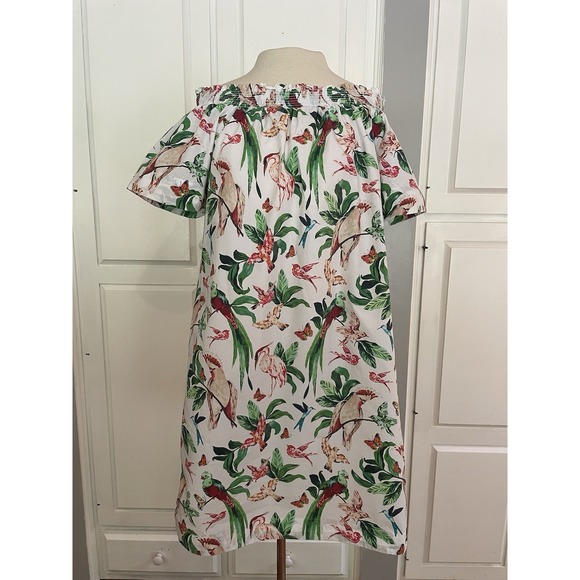 Ann Taylor Factory‎ Size Med. Tropical Bird Floral Off Shoulder Dress - Picture 1 of 11